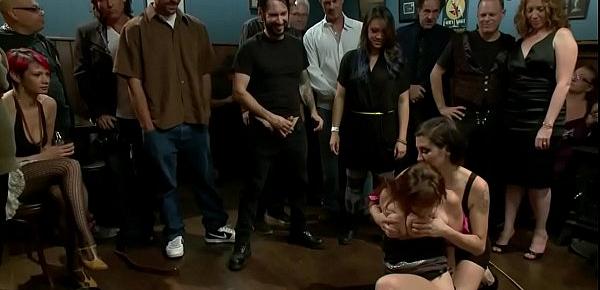 Busty bound slut public banged